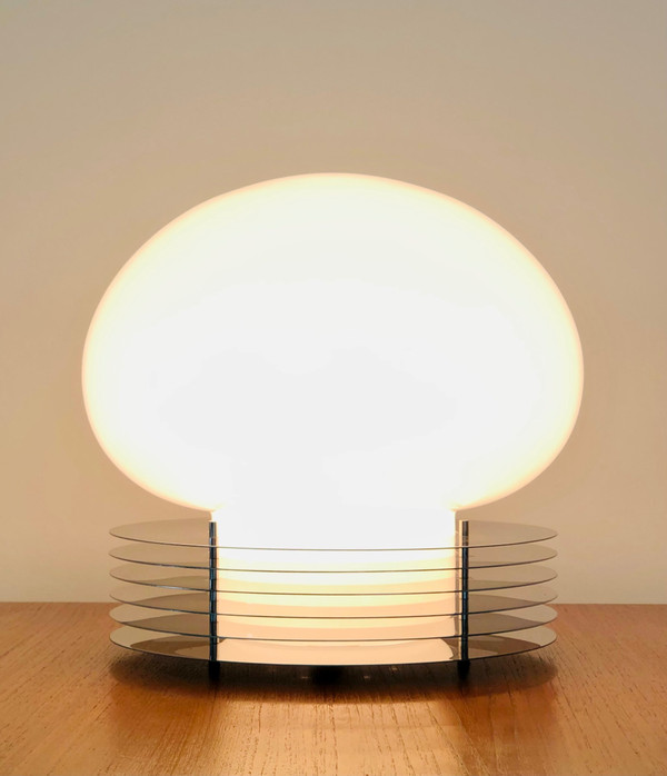 Lampe à poser en inox et verre opalin par Tronconi Illuminazione, Italie années 70 