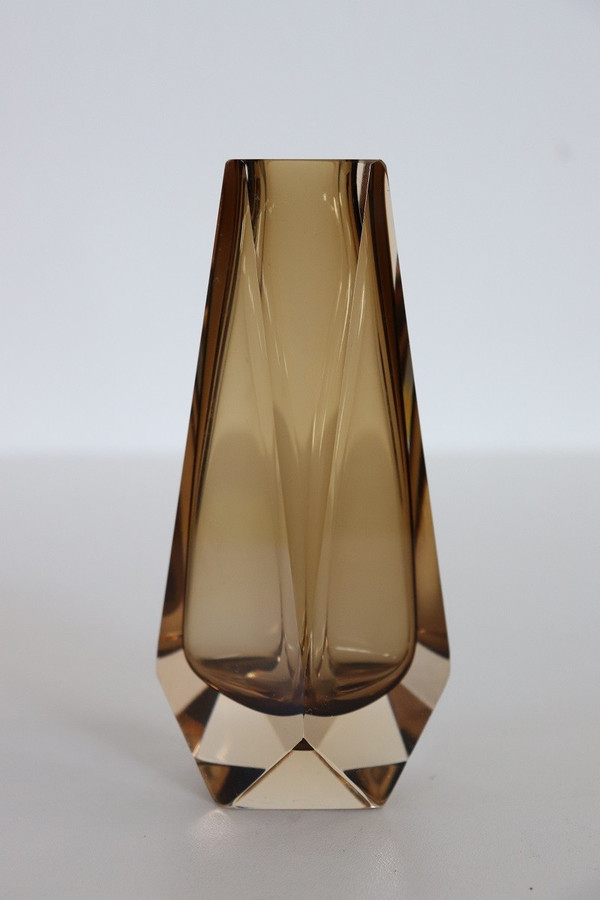 Murano Art Glass Smoked Amber Vase by Alessandro Mandruzzato, 1960s