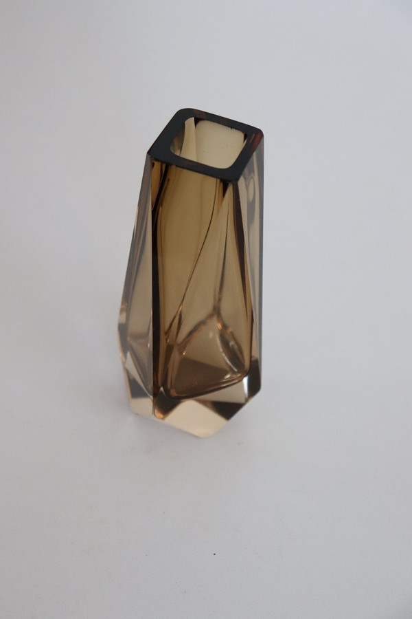 Murano Art Glass Smoked Amber Vase by Alessandro Mandruzzato, 1960s