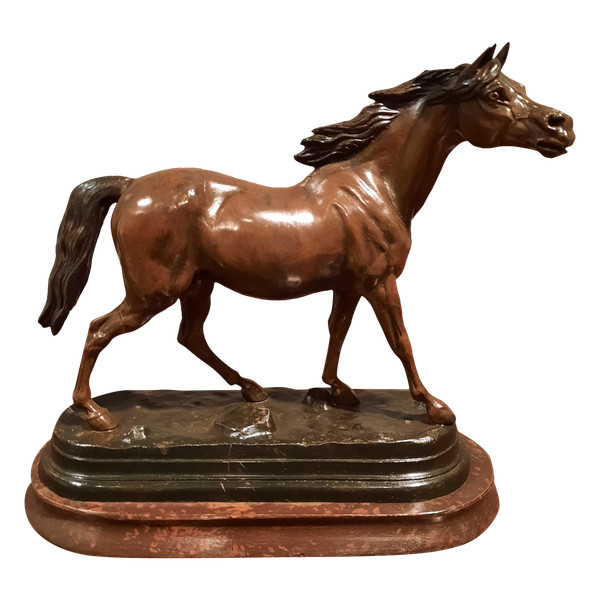 Sculpture en régule d’époque XIXème siècle représentant un cheval, signé J. Moigniez.
