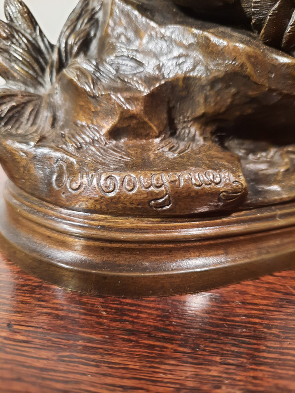 Bronze sculpture representing two birds, signed J. Moigniez from the 19th century.