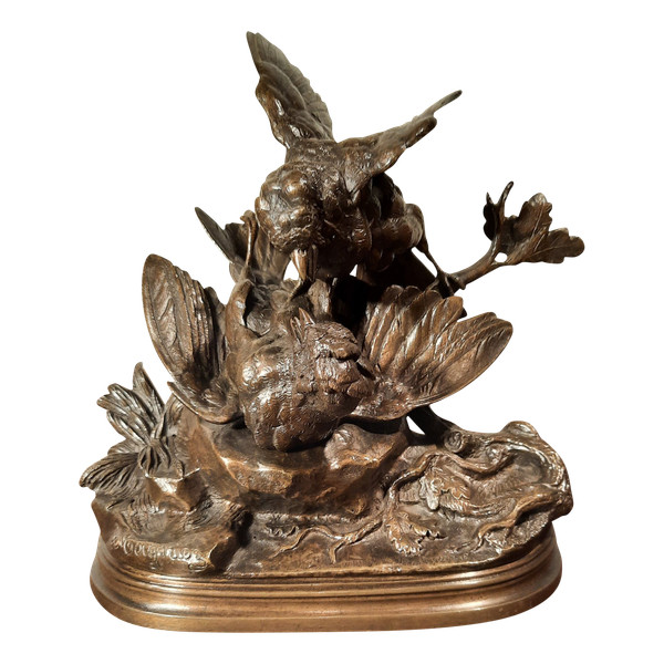 Bronze sculpture representing two birds, signed J. Moigniez from the 19th century.