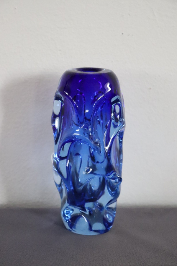 Art Glass Blue Vase in Blown Glass attributed to Börne Augustsson, 1940s