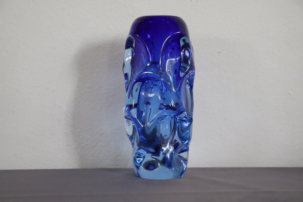 Art Glass Blue Vase in Blown Glass attributed to Börne Augustsson, 1940s