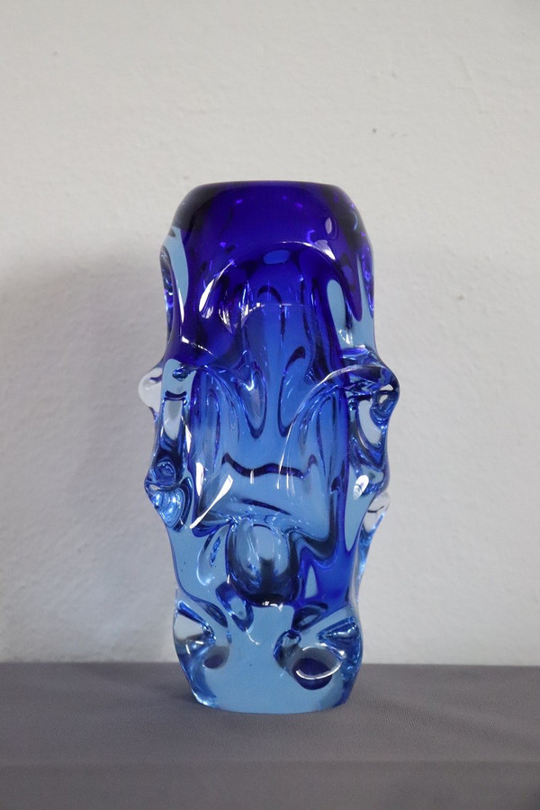 Art Glass Blue Vase in Blown Glass attributed to Börne Augustsson, 1940s