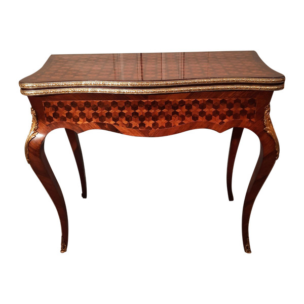 Table à jeu en marqueterie d’époque Napoléon III.