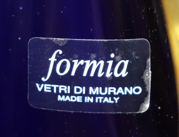 Vaso in vetro di Murano blu e giallo di Formia, anni '70