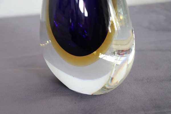 Vaso in vetro di Murano blu e giallo di Formia, anni '70