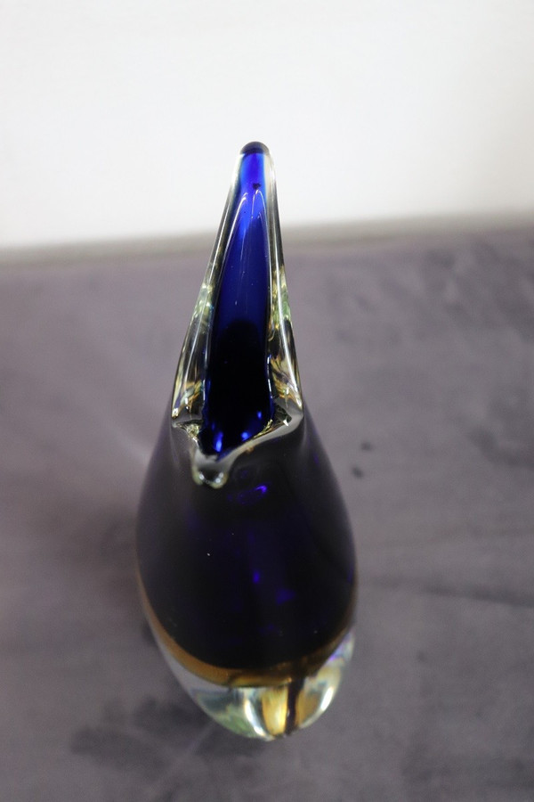 Vaso in vetro di Murano blu e giallo di Formia, anni '70