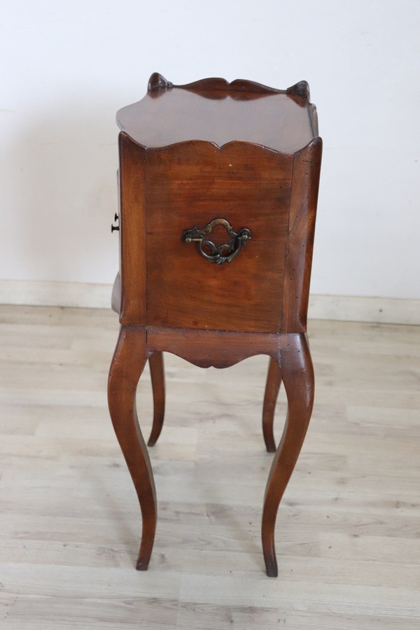 Antique Italian Nightstand in Solid Walnut Wood 