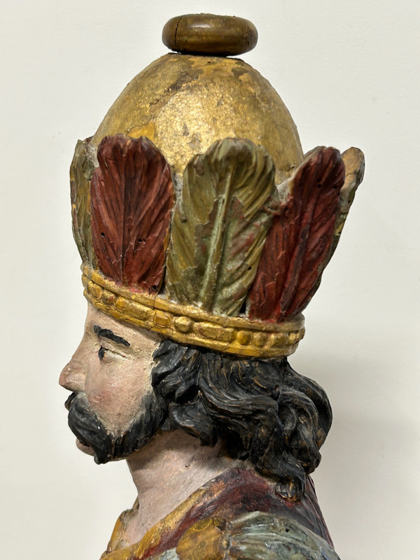 Sculpture En Bois Polychrome XVIIIème - Roi Mage - Sculpture Religieuse 