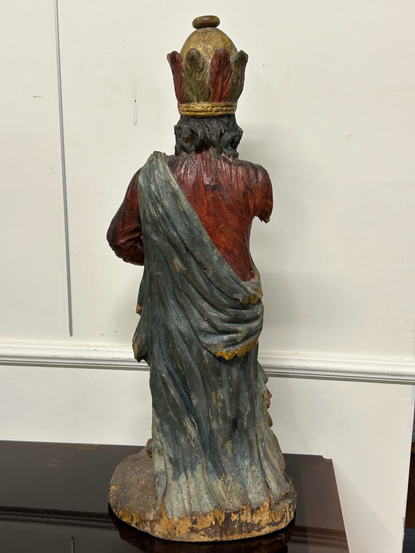 Sculpture En Bois Polychrome XVIIIème - Roi Mage - Sculpture Religieuse 