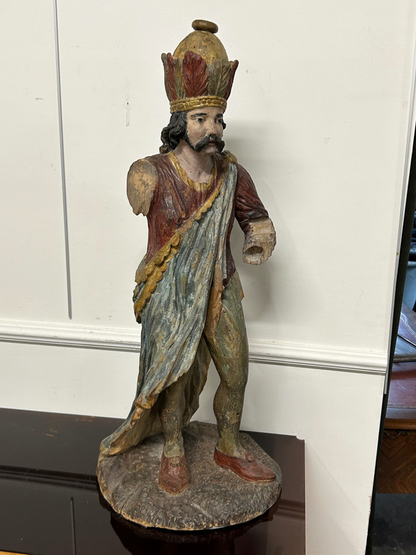 Sculpture En Bois Polychrome XVIIIème - Roi Mage - Sculpture Religieuse 