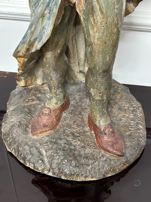Sculpture En Bois Polychrome XVIIIème - Roi Mage - Sculpture Religieuse 