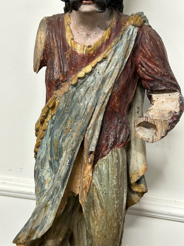 Sculpture En Bois Polychrome XVIIIème - Roi Mage - Sculpture Religieuse 