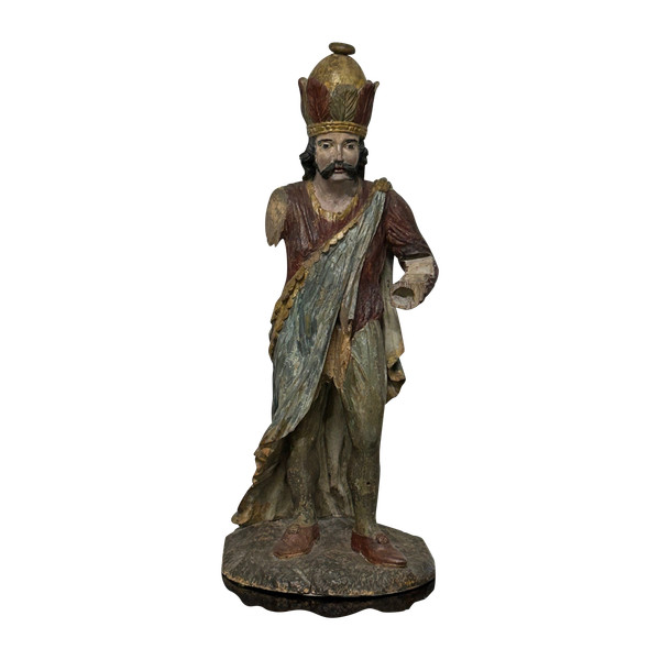 Sculpture En Bois Polychrome XVIIIème - Roi Mage - Sculpture Religieuse 