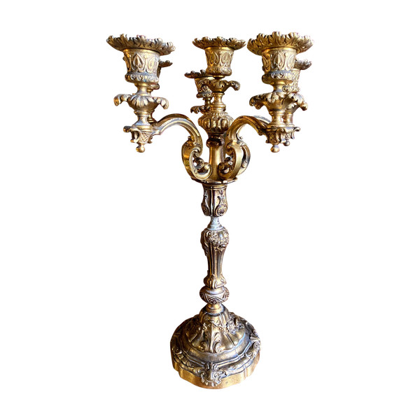  Beautiful solid bronze candlestick in Louis XV style from the N. III period gilded with mercury with 6 branches