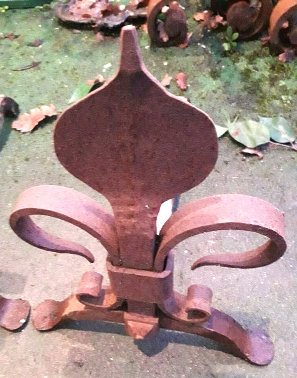 pair of fleur de lys andirons