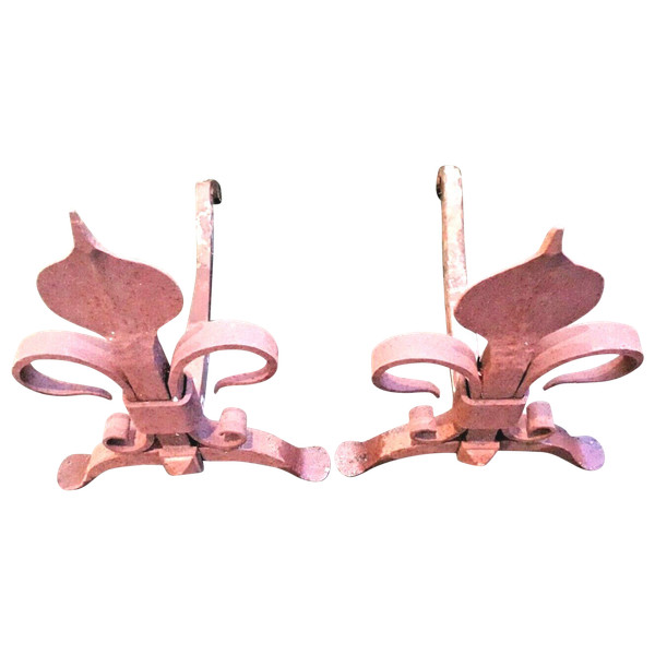pair of fleur de lys andirons