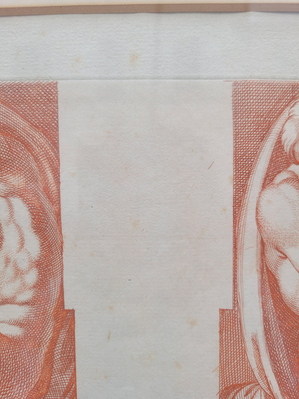 Coppia di incisioni nello stile della sanguigna (gesso rosso) 