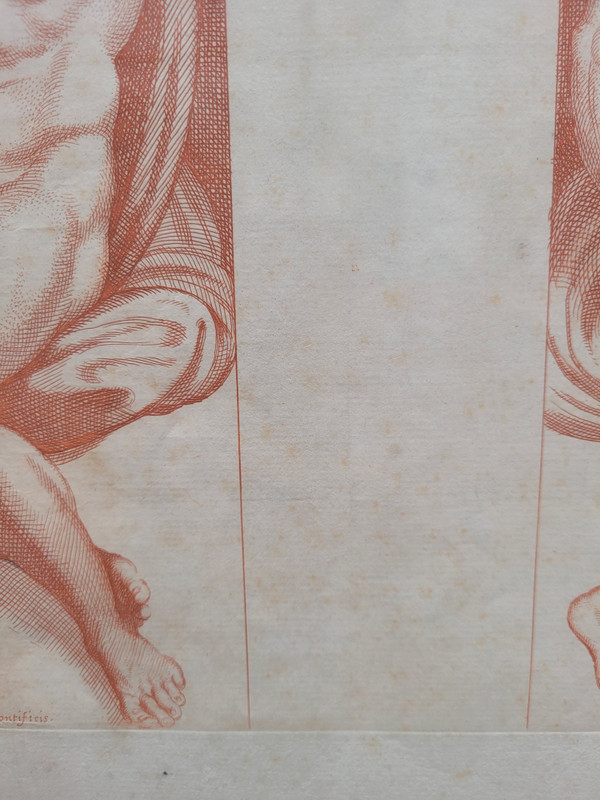 Coppia di incisioni nello stile della sanguigna (gesso rosso) 