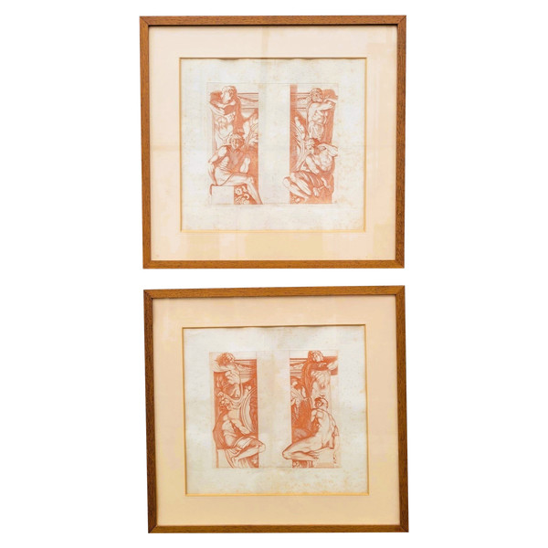 Paire de gravures à la manière des sanguines 