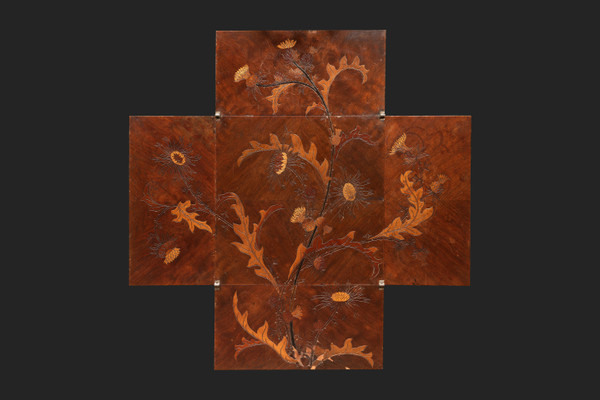Game Table in Walnut and Veneer Marquetry with Floral Thistle Decoration (c. 1910) EMILE GALLE: