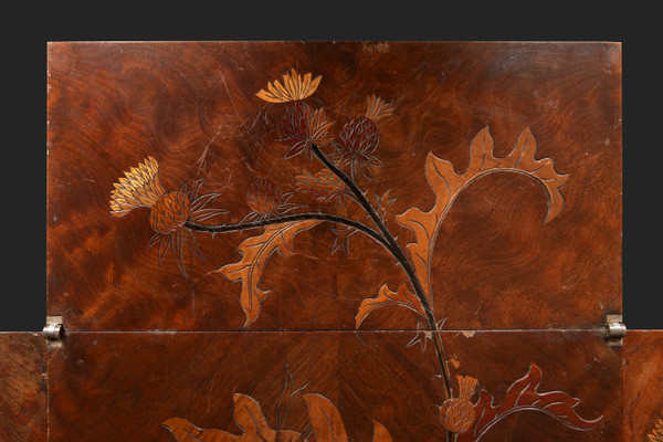 Game Table in Walnut and Veneer Marquetry with Floral Thistle Decoration (c. 1910) EMILE GALLE: