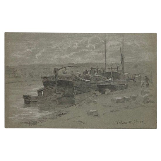 Charles WISLIN (1852-1932) - Porto di Valvins - Fontainebleau - Scena di fiume