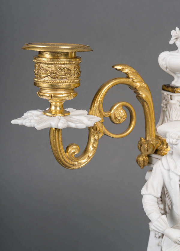 Fireplace trim in gilded bronze and Sèvres biscuit 