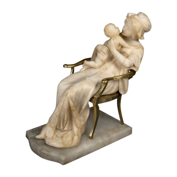 Scultura in alabastro e sedia in bronzo periodo Art Nouveau 