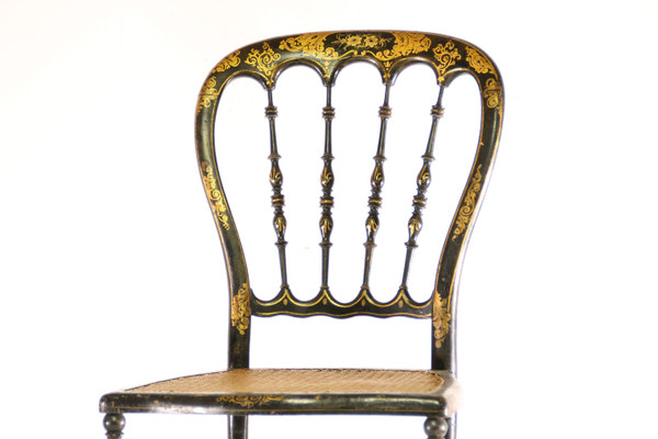 Deux Belles Chaises Napoléon III en Bois Noirci et Doré 