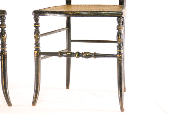 Deux Belles Chaises Napoléon III en Bois Noirci et Doré 