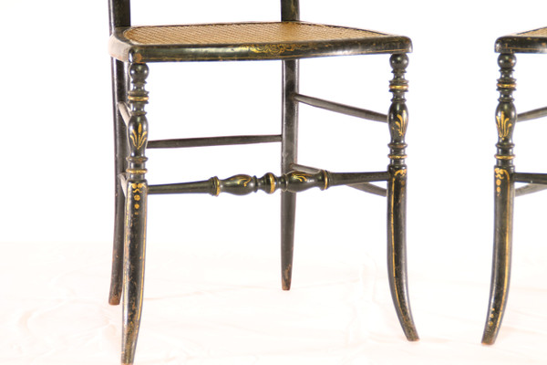 Deux Belles Chaises Napoléon III en Bois Noirci et Doré 