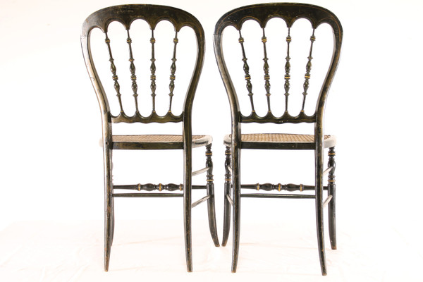 Deux Belles Chaises Napoléon III en Bois Noirci et Doré 