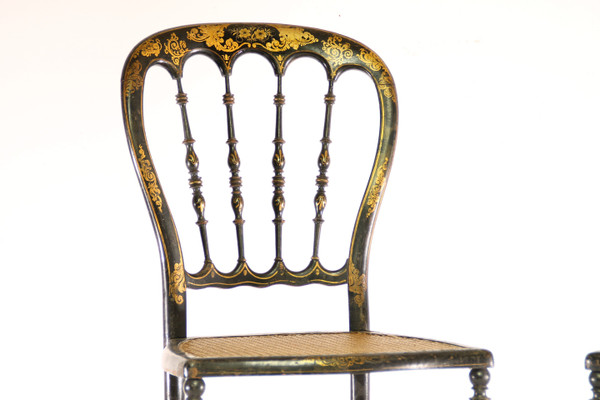 Deux Belles Chaises Napoléon III en Bois Noirci et Doré 