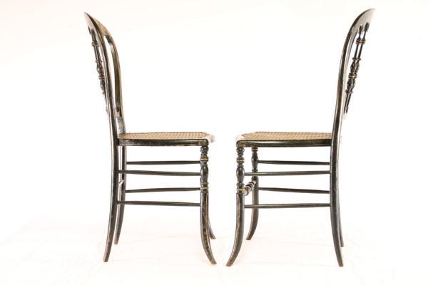Deux Belles Chaises Napoléon III en Bois Noirci et Doré 