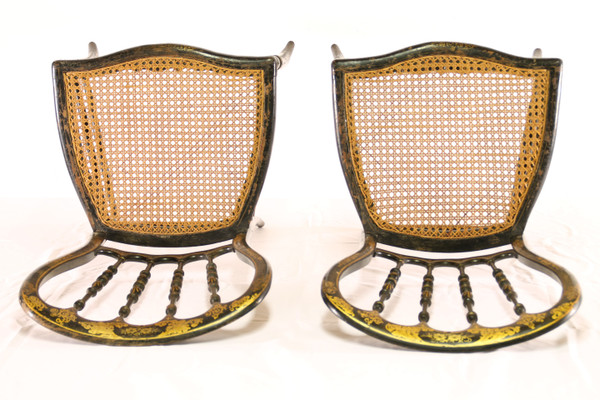 Deux Belles Chaises Napoléon III en Bois Noirci et Doré 