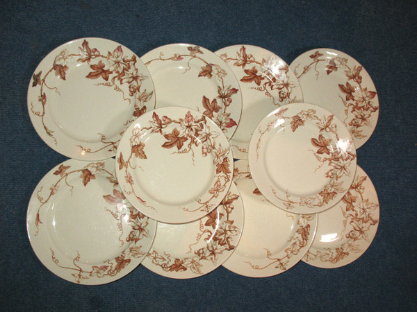 10 Lunéville earthenware plates with brown ivy decor, Art Nouveau period