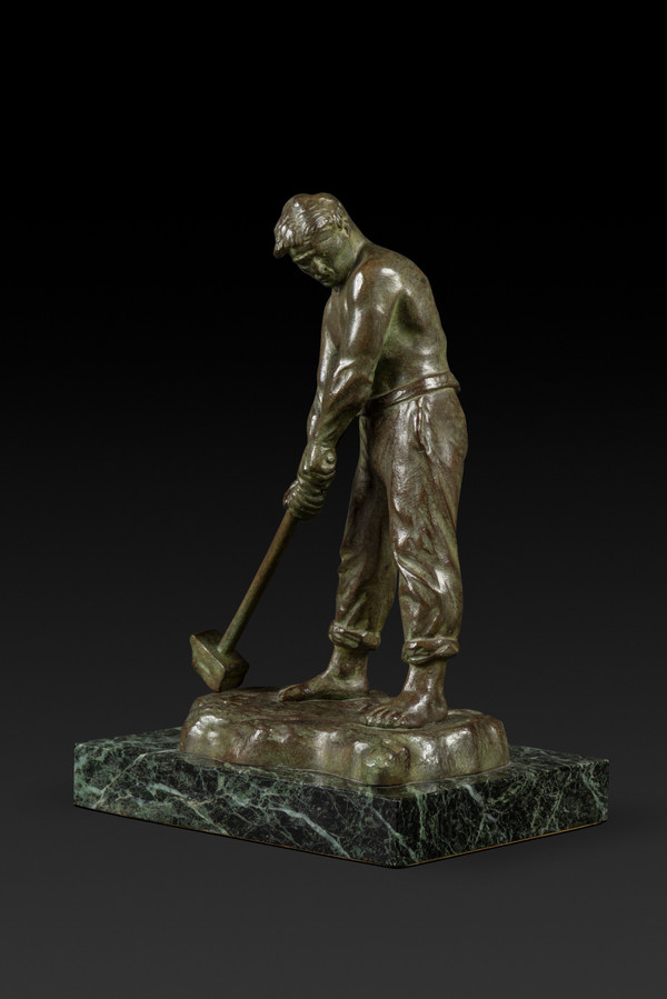 Kleine Art Déco-Bronzestatue "Le Marteleur" von Victor Demanet (1895-1964):
