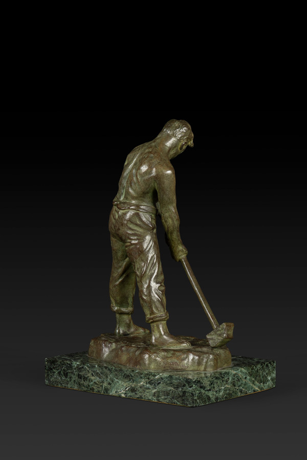Kleine Art Déco-Bronzestatue "Le Marteleur" von Victor Demanet (1895-1964):
