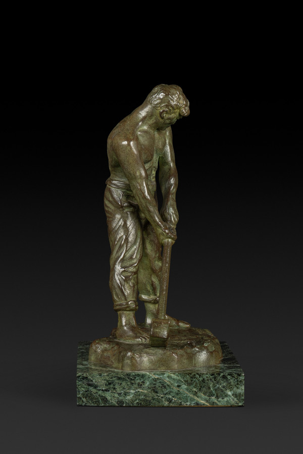 Kleine Art Déco-Bronzestatue "Le Marteleur" von Victor Demanet (1895-1964):