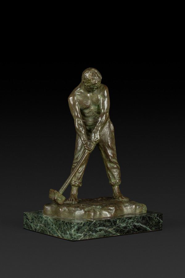 Kleine Art Déco-Bronzestatue "Le Marteleur" von Victor Demanet (1895-1964):