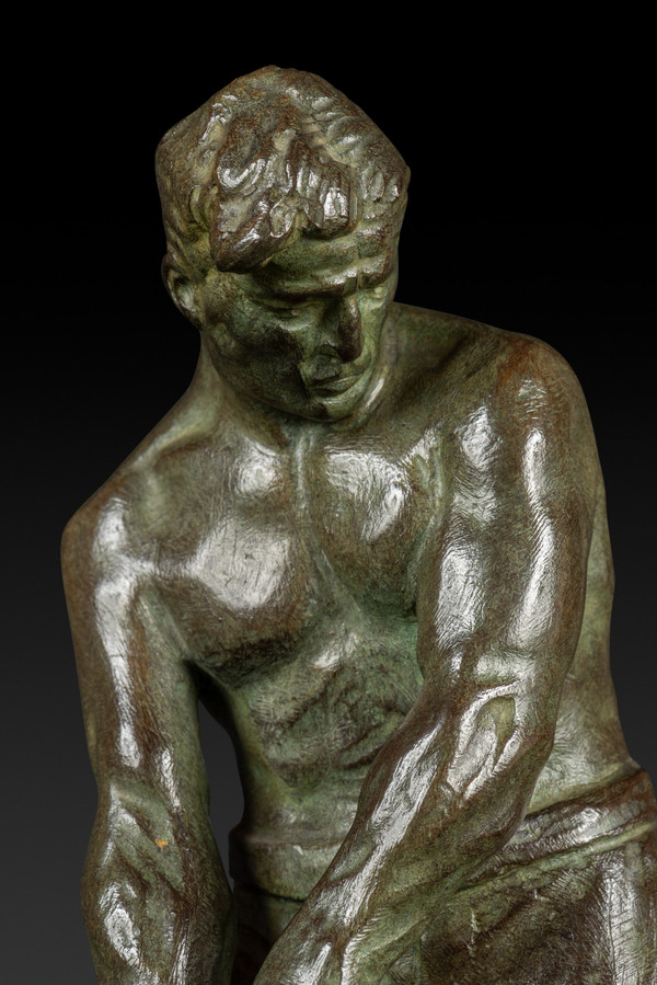 Kleine Art Déco-Bronzestatue "Le Marteleur" von Victor Demanet (1895-1964):