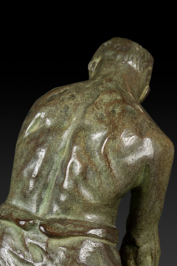 Kleine Art Déco-Bronzestatue "Le Marteleur" von Victor Demanet (1895-1964):