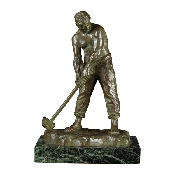Kleine Art Déco-Bronzestatue "Le Marteleur" von Victor Demanet (1895-1964):