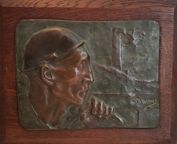 Bronze bas-relief "THE MINER" (1904) by CONSTANTIN MEUNIER (1831-1905):