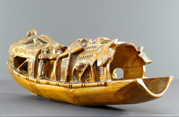 China, 1930s, Sculpture Made From a Large Piece of Bamboo Representing a Junk.