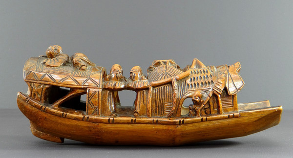 China, 1930s, Sculpture Made From a Large Piece of Bamboo Representing a Junk.