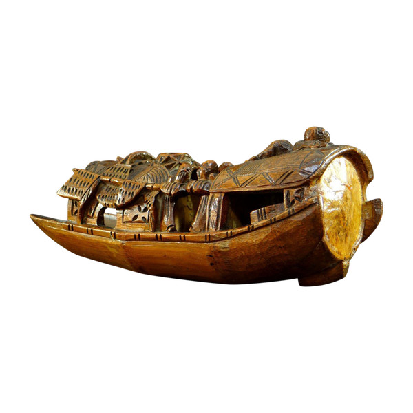 China, 1930s, Sculpture Made From a Large Piece of Bamboo Representing a Junk.